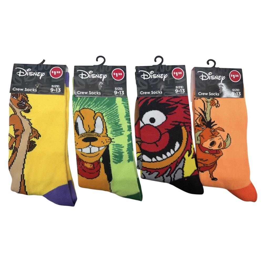 Disney Crew Socks‎ Lot 4 Pairs Size 9-13 Lion King Pluto Animal NWT